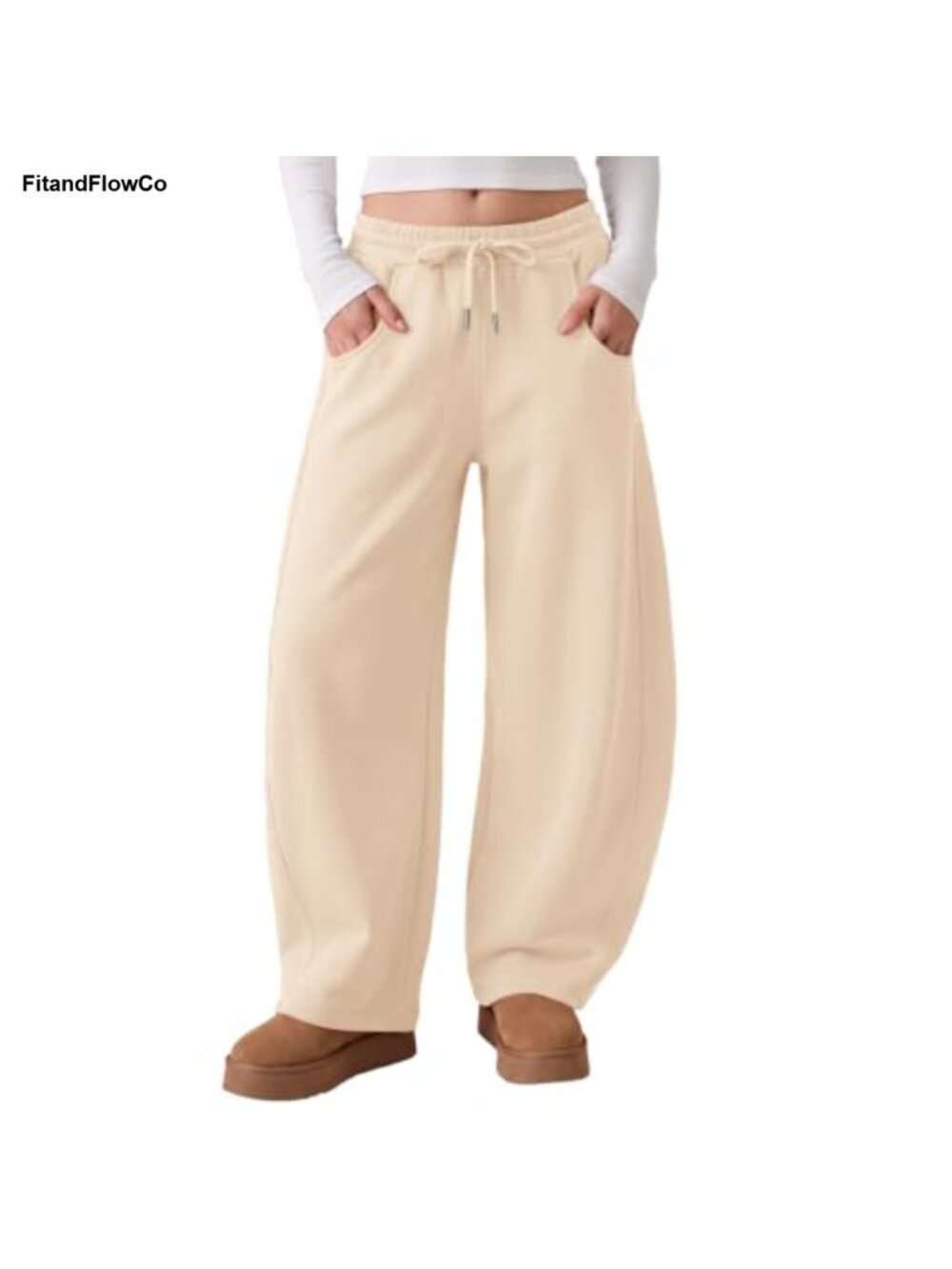 Fleece Lined Barrel Leg Sweatpants Drawstring Wide Leg Lounge Pants